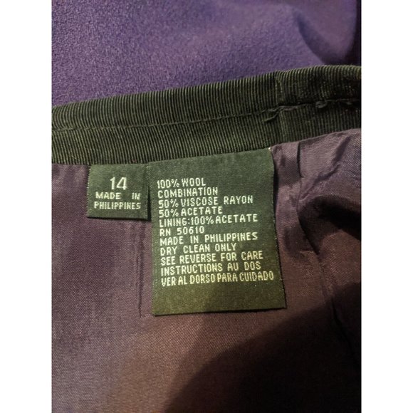 Kasper & Co ASL Skirt Size 14 Purple Wool Straight Lined Slit Career Women - Picture 7 of 8